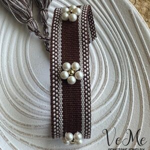 Brown and White Beaded Bracelet